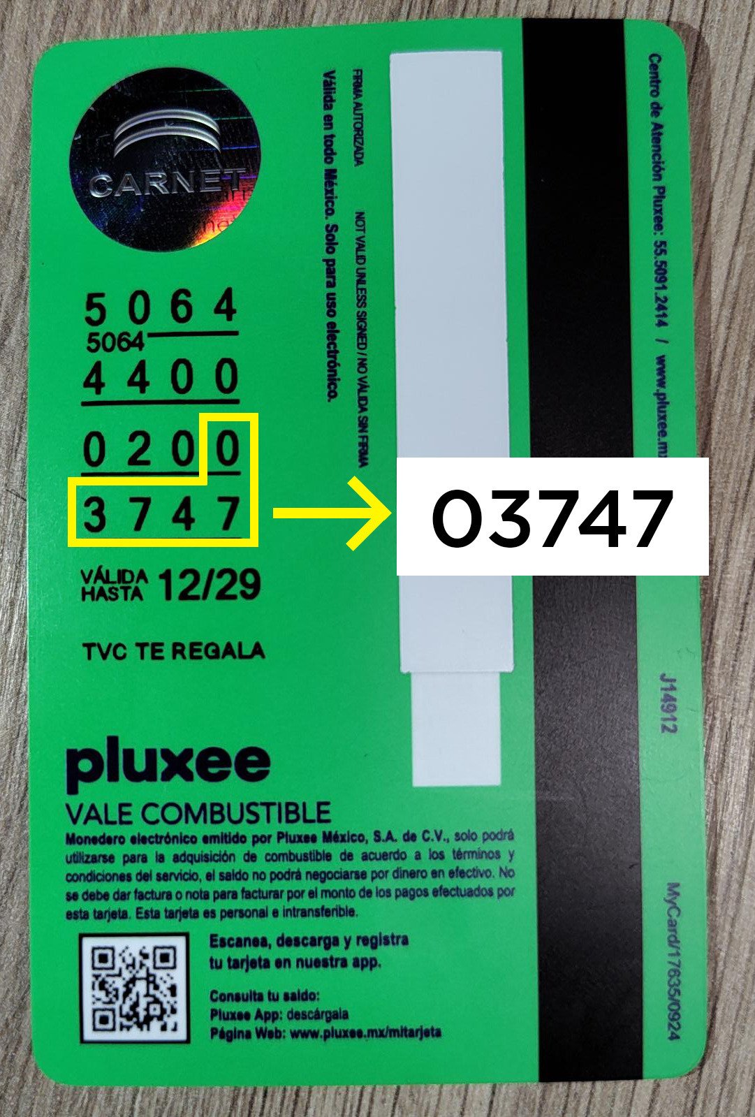 Ejemplo de tarjeta